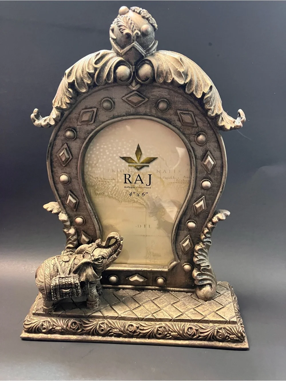 Raj Ornate Gold-Tone Elephant Pair Photo Frames